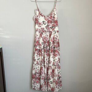 Lulus Maxi Dress LG Beige Floral Ruffled Tiered Romantic Feminine NWT